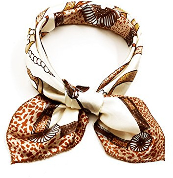 sourcing map Foulard carré pour femme, imprimé léopard, rayé, à pois, foulard Chaîne beige 50x50cm/19.69x19.69(LxW)