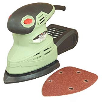 KOMBO - Levigatrice Orbitale di Precisione 220W – 10.000 giri/min, Oscillazioni 2 mm, Base 140x140x95 mm – Con Vano Raccogli Polvere e Foglio Abrasivo Incluso – Ideale per Legno, Metallo, Verniciatura
