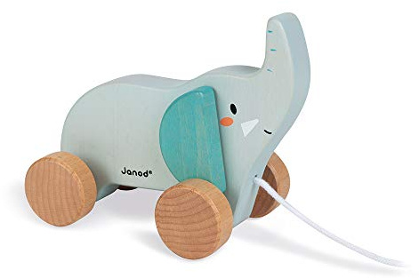 Janod - Elefante de Arrastre de Madera - Juguete de Arrastre - Juguete Primera Infancia - Motricidad e Imaginación - Colaboración con WWF - Certificado FSC - Desde 1 Año, J08609