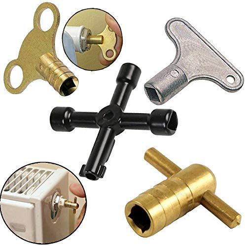 Radiator Plumbing Bleed Bleeding Key Keys Solid Brass/Alloy for Venting Air Valve (2, 4 Way Radiator Key (K04))