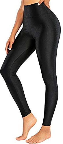 Sghenr Women's High Waisted Yoga Pants Tummy Control Shiny Sports Tights Workout Leggings (Black,XXL)