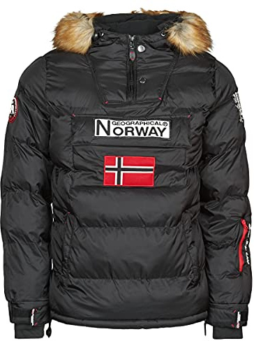 Geographical Norway Bilboquet Men – Parka para hombre, impermeable, gruesa, capucha de piel para exterior, chaqueta cálida, cortavientos, forro exterior, chaqueta para hombre (Negro 3XL)