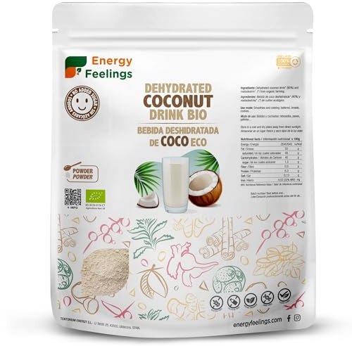Energy Feelings Latte di Cocco in Polvere Bio 1kg, Senza Zucchero e Senza Lattosio, Latte di Cocco per Cucinare, Vegan Coconut Milk, Contiene Maltodestrine
