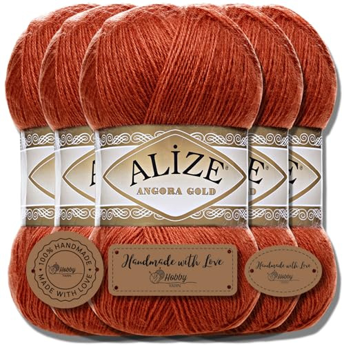 Hobby YARN Alize 5 x 100 g Angora guld turkisk premium ull tunn mohair av ny ull babyull som stickgarn, enfärgat uni Yarn (Terra | 36)
