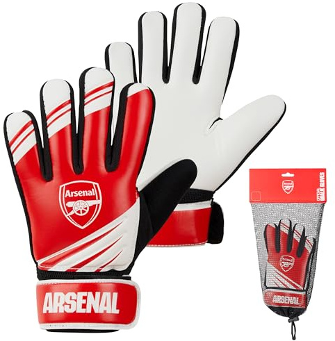 Hy-Pro Officially Licensed Arsenal F.C. Goalkeeper Gloves for Kids Teenagers - Non Slip Padded Palms Size 5 or 7 - Arsenal Gifts for Boys (Size 5)