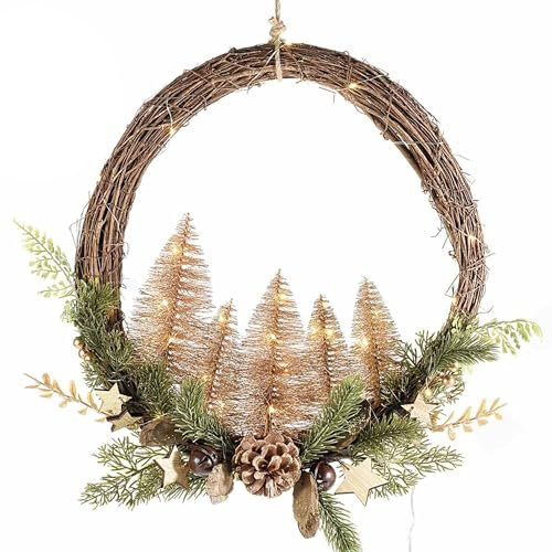 Gruppo Maruccia - Ghirlanda Natalizia con Alberi e Led - Corona Natalizia da Appendere per Porte, Finestre, vetrine - Idea Regalo - Diametro 35 Cm