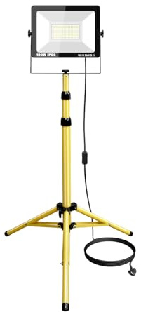 RIGIDON LED Work Light with Stand,100W Single Head Portable Job Site Lights 175V to 265V 10000LM IP66 Waterproof Outdoor Indoor Worklight with 5M Cord Plug for Workshop, Garage, Construction, Basement