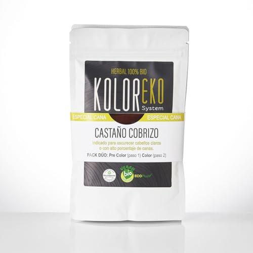 KOLOREKO Tinte natural CASTAÑO COBRIZO - Pack DÚO especial canas - precolor COBRE + tinte CASTAÑO