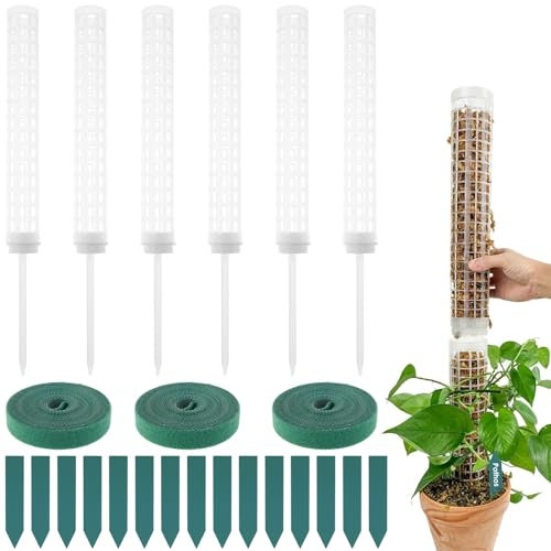 6Pcs Tuteur Monstera en Plastique, 38.5cm Tuteur Plante Empilables avec 3 Attaches de Jardin 15 Étiquettes, Support de Mousse Monstera pour Plantes Grimpantes