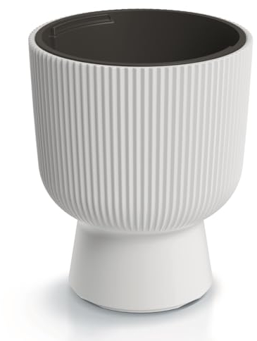 Blumentopf Blumenkübel Pflanzentopf Pflanzkübel DBMIG mit Einsatz Zylinderdesign Höhe 30,5 cm Gerillt Rippen-Design Übertopf Rillen Weiß ⌀ 23,9 cm