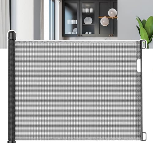 FIVMEN - Griglia di protezione per porte e scale, estensibile, con chiusura automatica, griglia di sicurezza per porte e scale per bambini, in PVC, nera, 150 cm
