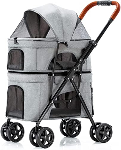Hundekinderwagen Buggy Premium Haustier-Buggys für Hunde und Katzen, Doppelschichtiger Hundekinderwagen, Haustier-Buggy, Reisewagen, Träger für Zwillinge oder Mehrlinge, untrennbar (Blau) (Grau)
