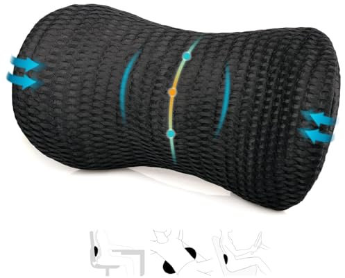 AgoKud Lumbar Pillow, Lumbar Support Pillow for Office Chair and Car Seat, Memory Foam Back Support Pillow for Lower Back, Adjustable Back Pillow for Traveling, Resting, Sleeping(Black)