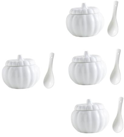 Cabilock Lot De 4 Bols À Soupe En Forme De Citrouille Récipients Alimentaires En Porcelaine Vaisselle En Céramique Avec Couvercle Pour Usage Domestique