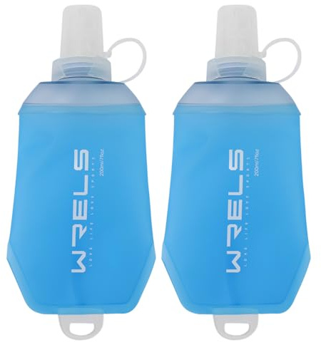 WRELS 200ml/350ml/500ml Collapsible Soft Flask,BPA Free Folding Soft Water Bottle with Hanging Ring,Lightweight TPU Hydration Flask for Running Marathon Cycling Hiking(200ml-2 Packs)