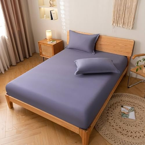 Homxi Spannbetttuch für Boxspringbett,(180 x 200 cm),Spannbett Elastisch Einfarbig Bettlaken Lila