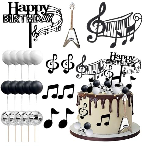 Note musicali Cupcake Toppers, 24 pezzi Rockstar Cupcake Topper Happy Birthday Cake Toppers Decorazioni per Torte Musicali Decorazione per Torta Musicale per bambini tema musicale festa (B)