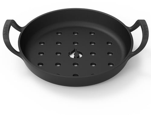 onlyfire Φ26.5cm Plancha Redonda de Hierro Fundido con Asas, Sartén Perforada para Parrilla de Gas, Parrilla de Carbón y La Mayoría de Los Hornos