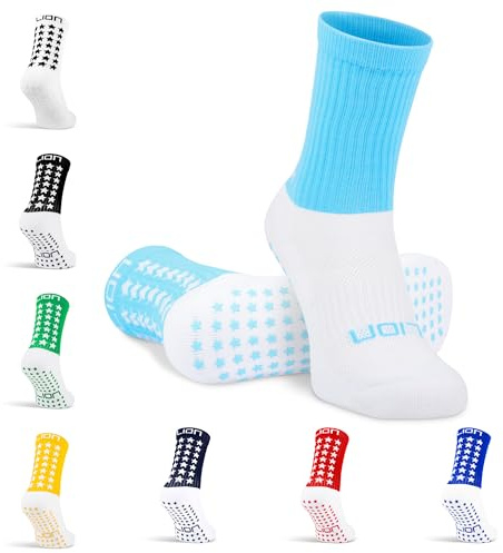 Lion Elite 2.0 Grip Socks – Non-Slip Football Socks with Dual Grip – Pairs with Sleeves, Adults & Kids Sizes - Sky Blue | Large