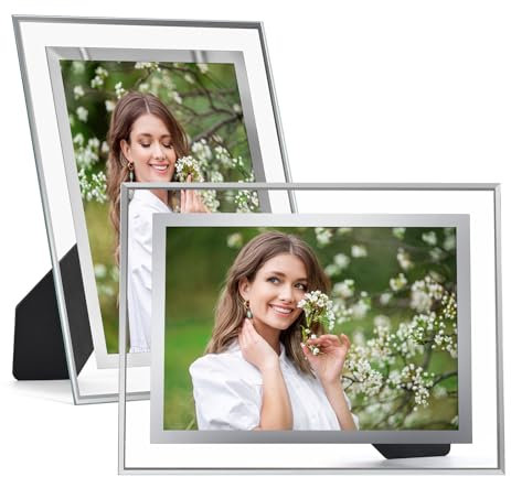 Szaboviktoria Set da 2 Cornici 13x18 in Argento, in Vetro, Adatte per Foto da 7 Pollici, Facili da Inserire, Con Supporto, Supportano il Posizionamento Orizzontale o Verticale