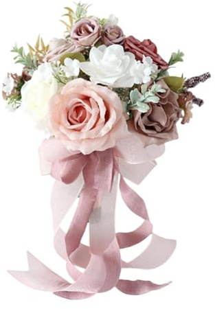 Perfeclan Wedding Bridal Bouquet Bridesmaid Flower Elegant Flower Arrangements Artificial Rose Flowers for Party Anniversary Outdoor, Dusky Pink