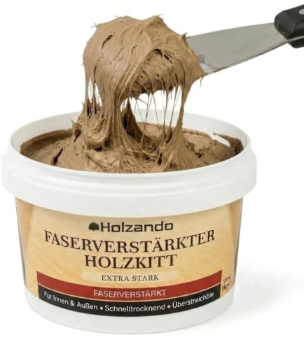 Holzando® Fiberförstärkt träspackel Extra stark – träspatel för trä, OSB och väggar – träreparationssats för inomhus- och utomhusbruk – fönsterkitt, träpasta, träfyllmedel furu mörk 90–250 g