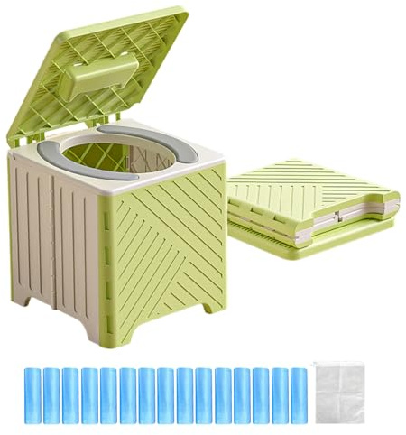 Toilette Portable Pour Adultes - Pot De Chambre Camping,Réservoir Déchets Anti-Dérapant Pliable Avec Coussin PVC Pour Chantiers Éloignés Extérieur Camping-Car