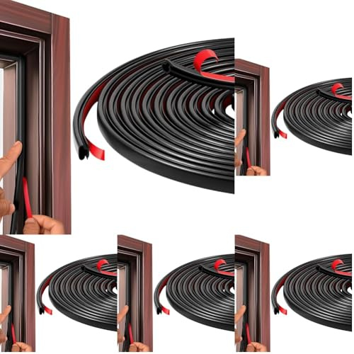 Vinabo Sello de Puerta de Ventana con Aislamiento en Frío Tipo D,Sello de Entrada,Tope de Tiro Goma Autoadhesivo para Aislamiento Acústico de Puerta (6m,Negro) (Paquete de 5)