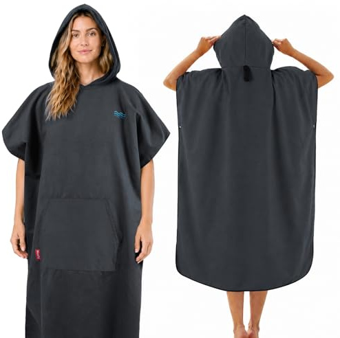 Hexify badponcho dam och herr, poncho handduk, mikrofiber surfponcho, omvandlingsbar strandponcho/strandmatta, tillverkad av mikrofiber även som omklädningshjälp strand