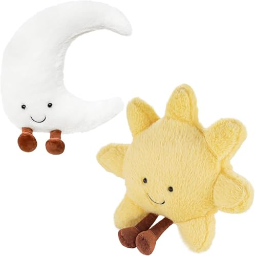 Generisch Juguetes de Peluche Sol y Luna 30 cm, 2 Unidades, Cojín de Peluche con Cara Sonriente, Muñeca Linda para Decoración de Habitación Infantil o como Regalo