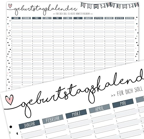 Timr Geburtstagskalender Konfetti I DIN A3 (297 x 420 mm) I jahresunabhängig I Dauerkalender für Mädchen Frauen WG I Familienkalender I Büro-Kalender I dv301