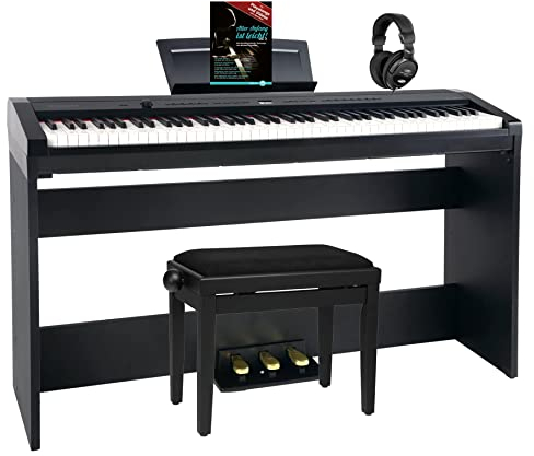 Steinmayer P-60 SM Stagepiano Home Set (88 Tasten und passendem Unterbau, Hammermechanik, Anschlagdynamik, 128-fach polyphon, 14 Sounds, inkl. Pianobank, Kopfhörer, Notenhalter, & Noten) schwarz