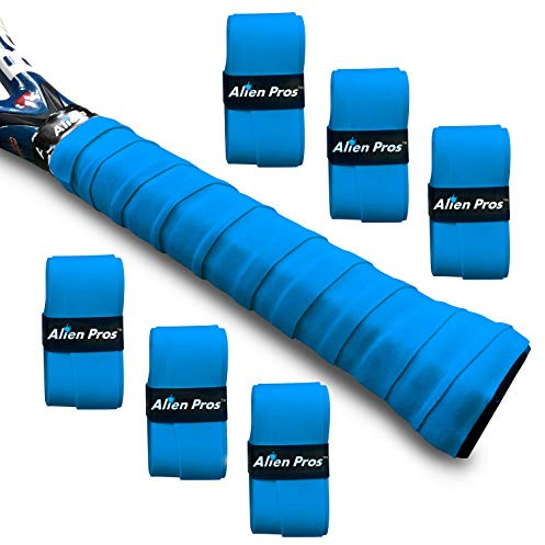 Alien Pros Cintas de Agarre para Raquetas de Tenis, Paquete de 6 Cintas Pre Cortadas de Color Rosa, Material Absorbente y Antideslizante para Tenis de Alto Rendimiento (Azul)