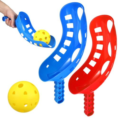 Zerodeko Scoop Ball Game Set Toss and Catch Toy with Handles and Yellow Ball for Kids Outdoor Garden Lawn Play