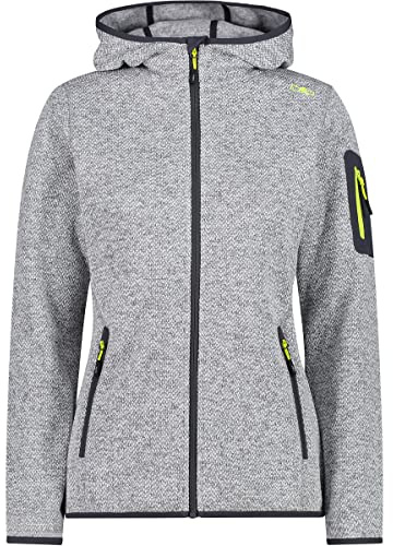 CMP Knit Tech, Giacca in Pile con Cappuccio Women's, Grigio (Grey/Limone), 38