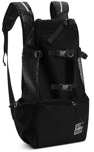ALLSOPETS Hunderucksack Tragetasche Verstellbar für Kleine Mittelgroße Hunde, Haustier Rucksack zum Spaziergang Wandern Camping Bergsteigen Reisen (Kohlenschwarz, L)