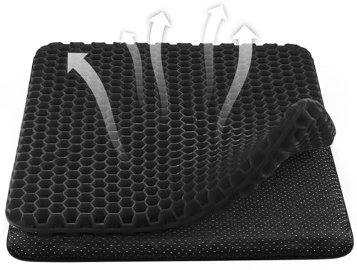 wiksite Gel Seat Cushion, Honeycomb Design Double Thick Gel Cushion with Cloth Cover Ergonomic & Cool Seat Cushion for Home Office Chair Car Wheelchair Sitting Seat Cushion, Black