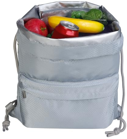 Moyad Zaino Frigo Termico Porta Pranzo con Chiusura a Coulisse - Borsa Termica Impermeabile Grande per Cibo e Picnic, Isotermico Refrigerante da Viaggio, Motivo a Nido d'Ape - Grigio