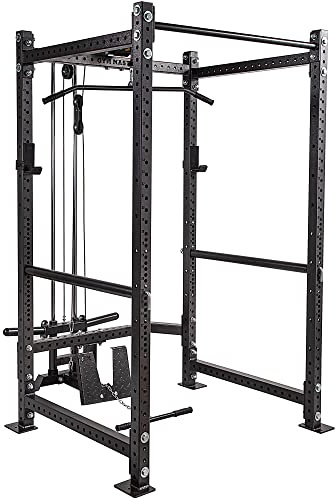 GYM MASTER GM3 Weight Lifting Power Rack Squat Cage with Dual Cable System - H206cm/D90cm