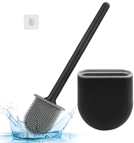 Scopino per WC, TOUSEEDA Spazzolone WC Silicone, Set di spazzole per WC in Silicone Morbido Scopino per la Pulizia della Toilette, Montaggio a parete per Bagno o WC per Ospiti - SALVA SPAZIO, Nero