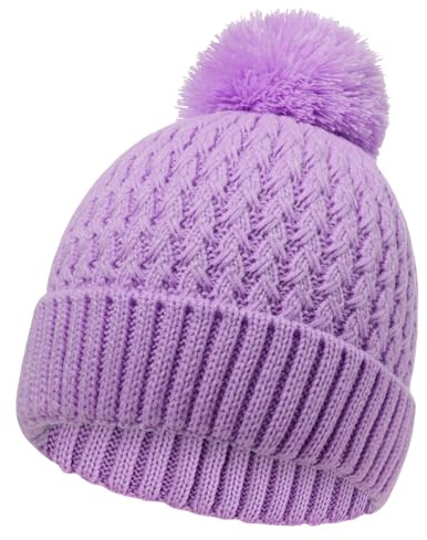 Peninpha Winter Hat for Kids Children, Girls Beanie with Pom Pom, Girls Accessories Knit Beanies Cap Age 7-12 Purple
