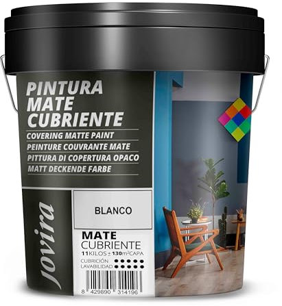 JOVIRA PINTURAS Pintura Mate Cubriente -11 KG-| 24 colores | Pintura interior-exterior con excelente poder cubriente. (11 Kg, Blanco) A-32D