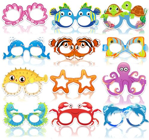 Qpout 24 piezas Gafas Decorativas para Fiestas de Animales del Océano, Divertido Accesorio de Fotos Bajo el Mar con Marco de Gafas de Papel, Suministros para Fiestas de Cumpleaños con Temática Marina