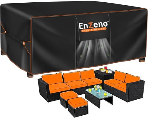 Enzeno Funda Mesa Exterior Impermeable,Funda Muebles Exterior Impermeable 280x220x90cm,Cubierta Conjunto Jardin Aplicable a Mesa y Sillas,Anti Viento, Anti UV