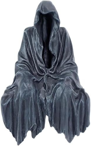 XiXiYang Halloween decorations Resin Death Sitting Statue,Mysterious Black Dress Gothic Cloak Sculpture Figurine Ornament Darkness Style Resin Craft Behind Scenes Creative Decoration