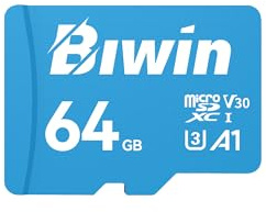 Biwin MS100 MicroSDXC 64 GB UHS-I bis 100 MB/s A1 V30 U3 | Für Smartphones, Tablets und Kameras – ideal für 4K-Videos, Fotos und schnelle App-Leistung