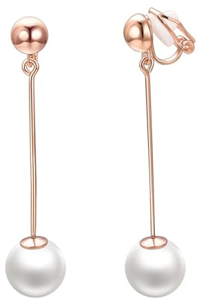 Vissen Orecchini pendenti con perle bianche orecchini a clip da donna senza fori per le orecchie a goccia lunga placcato oro bigiotteria