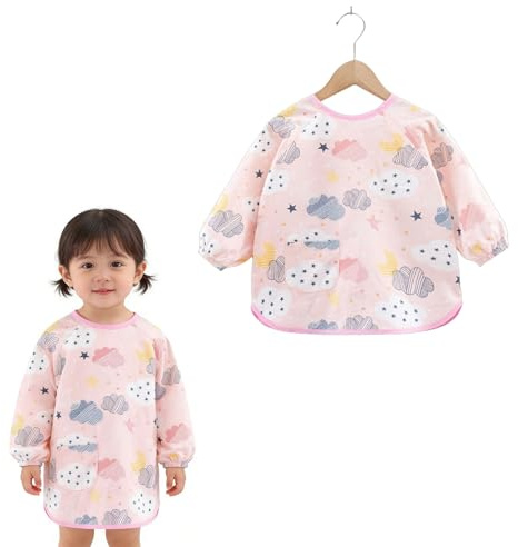 Furforstk delantal niño 2–8 años bata pintura niños Impermeable babi escolar infantil, disfraz cocinero niño Con bolsas y mangas para niños para la escuela de arte pintura de cocina (nubes rosas)