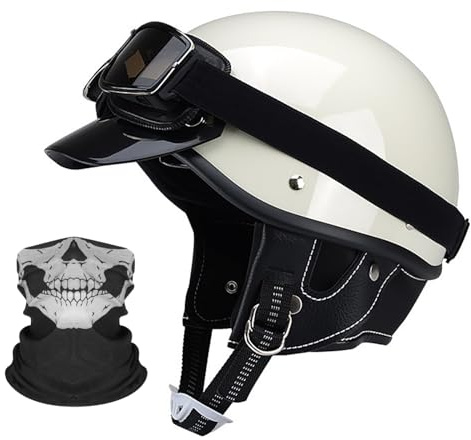 Casco Da Moto Vintage A Mezza Calotta Per Uomo E Donna, Omologato DOT/ECE, Casco Da Ciclomotore, Scooter, Cruiser Con Occhiali, Casco Aperto In Stile Retrò Tedesco 1,S(53-54CM)