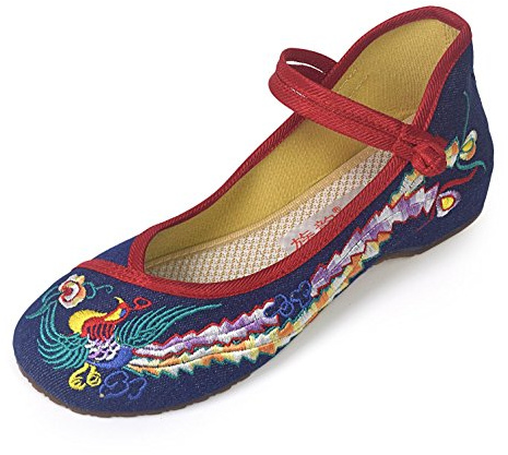 R&V Fashion Women Shoes Walking Dancing Embroidery Vintage Mary Jane Flats(5.5 UK(Insole: 9.65 inch),Blue)